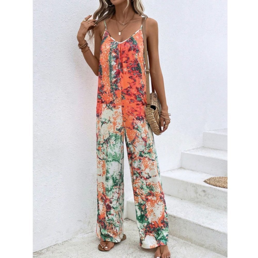 Boho Tie Dye Wide leg Jumper Jumpsuit MultiColor - Picture 3 of 7